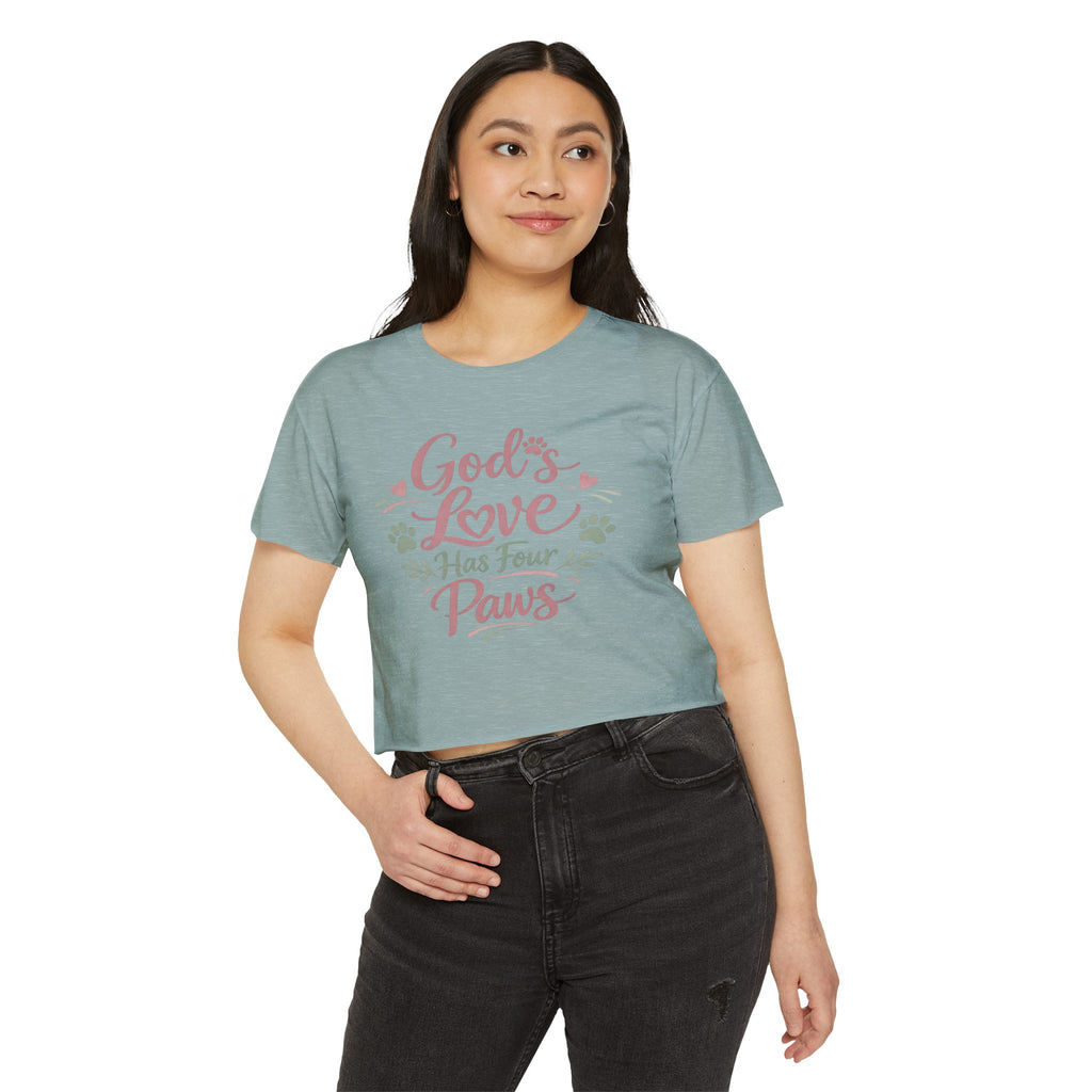 Gods Love Has Four Paws Crop Top  Christian Dog Mom Shirt  Pet Lover Paw Print Tee  Next Level 5080