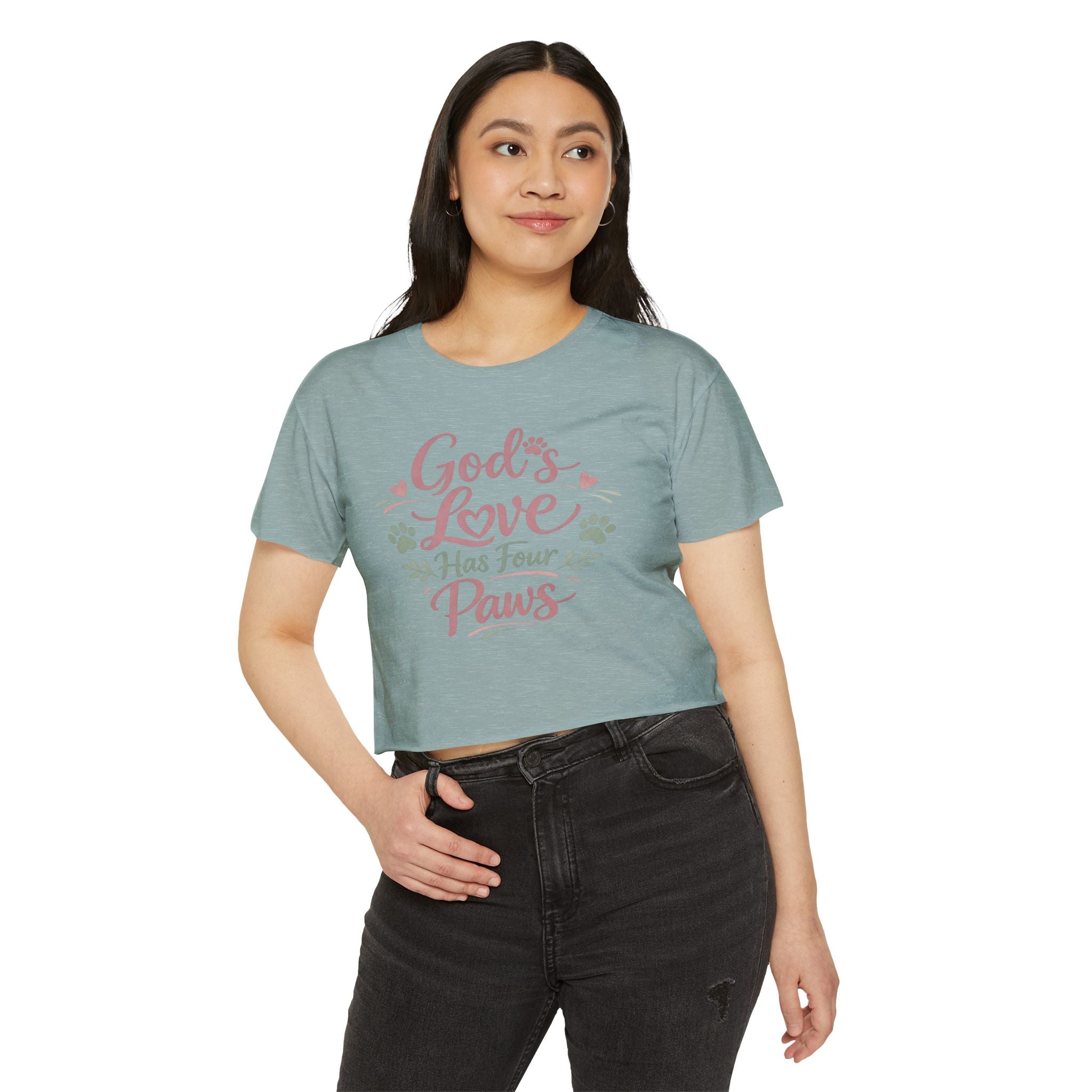 Gods Love Has Four Paws Crop Top  Christian Dog Mom Shirt  Pet Lover Paw Print Tee  Next Level 5080