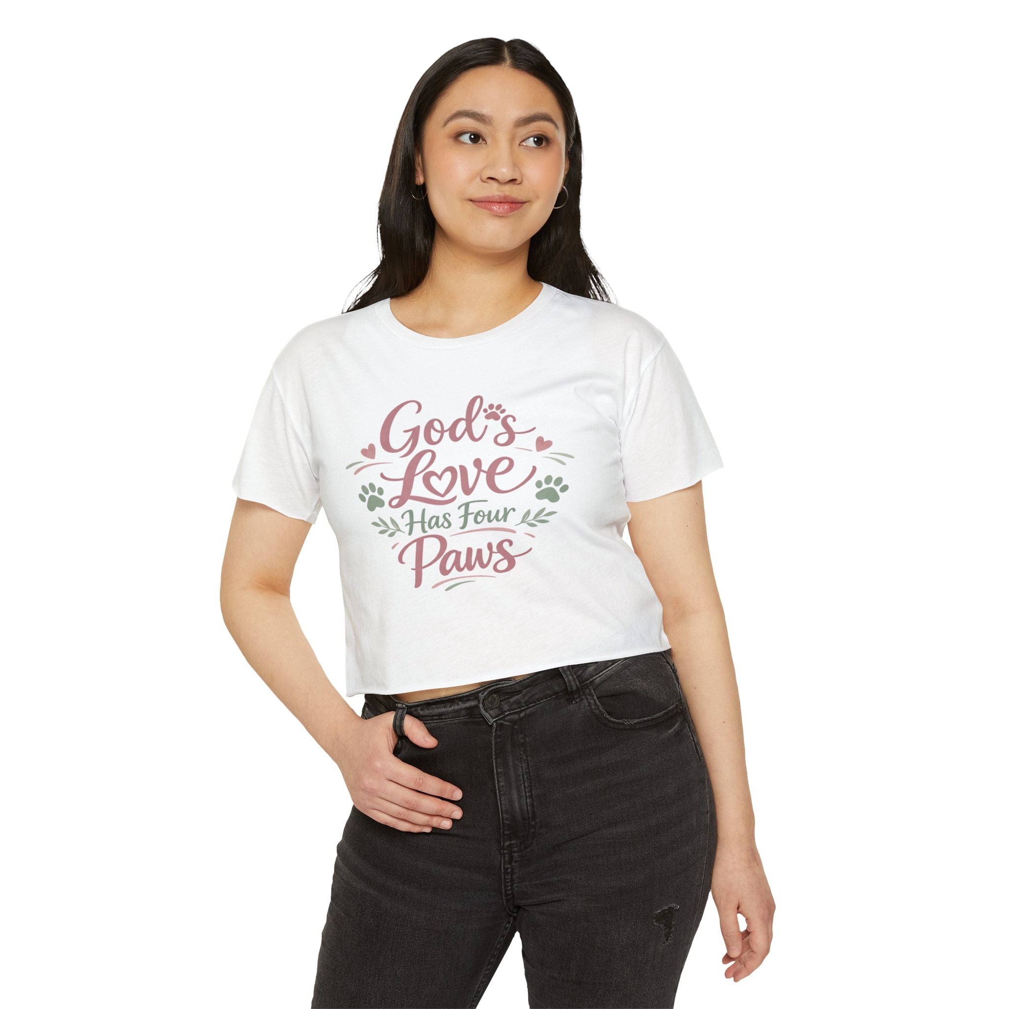 Gods Love Has Four Paws Crop Top  Christian Dog Mom Shirt  Pet Lover Paw Print Tee  Next Level 5080