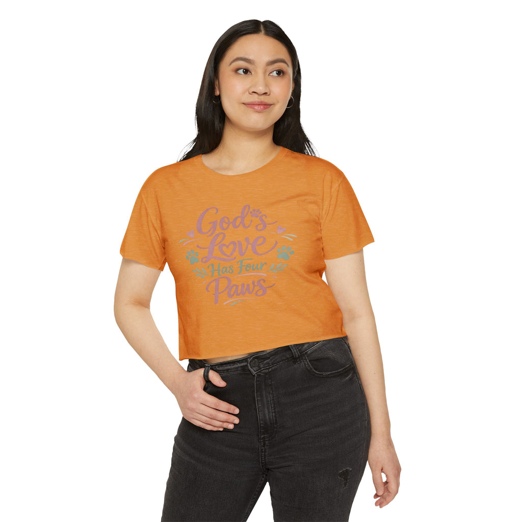 Gods Love Has Four Paws Crop Top  Christian Dog Mom Shirt  Pet Lover Paw Print Tee  Next Level 5080