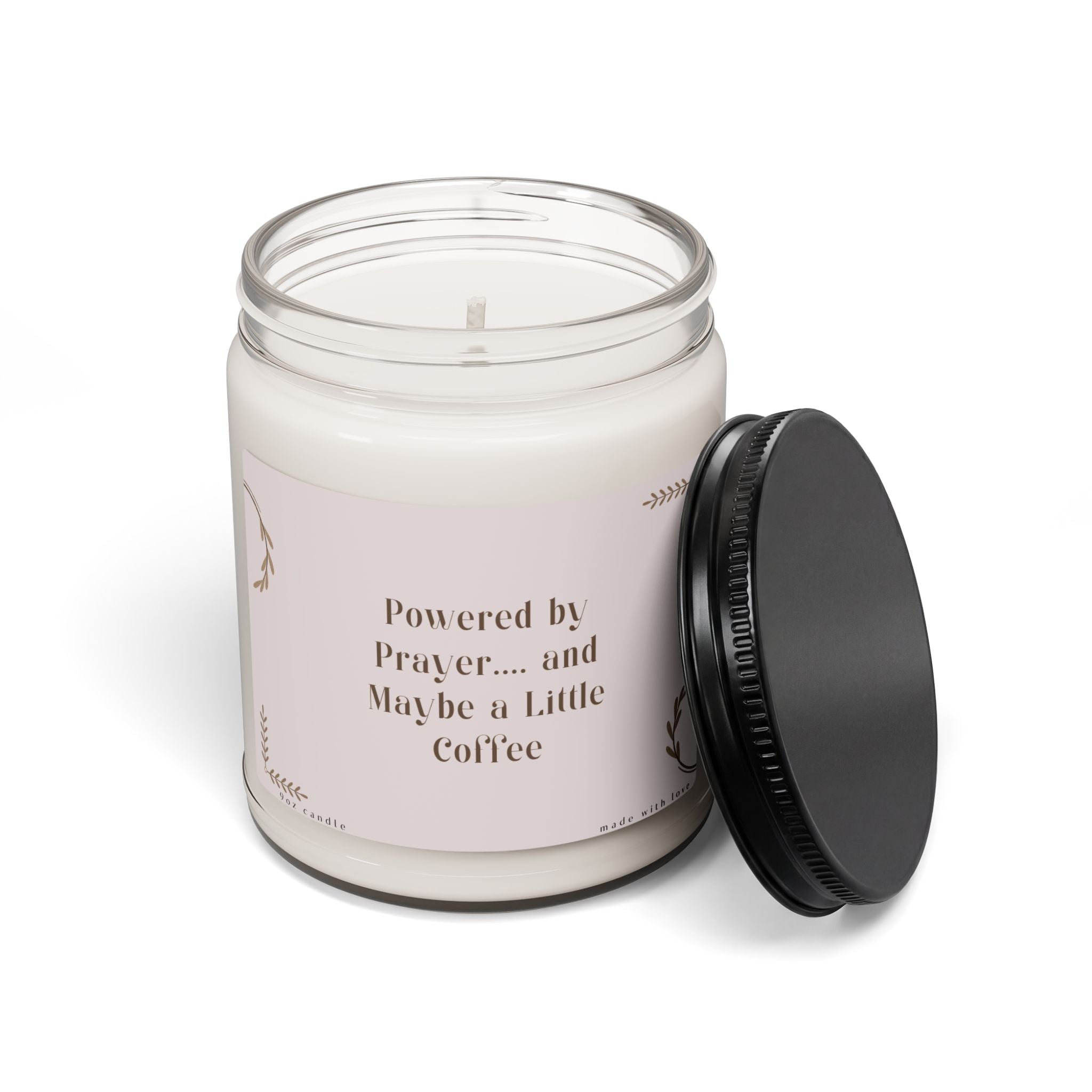 Powered by Prayer and Maybe a Little Coffee Candle | Christian Mom Candle | Scented Soy Candle 9oz | Faith Gift for Women | Self Care Candle
