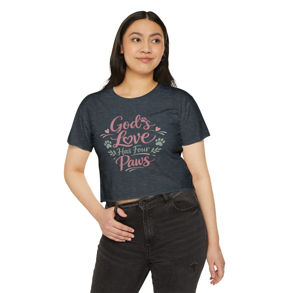 Gods Love Has Four Paws Crop Top  Christian Dog Mom Shirt  Pet Lover Paw Print Tee  Next Level 5080