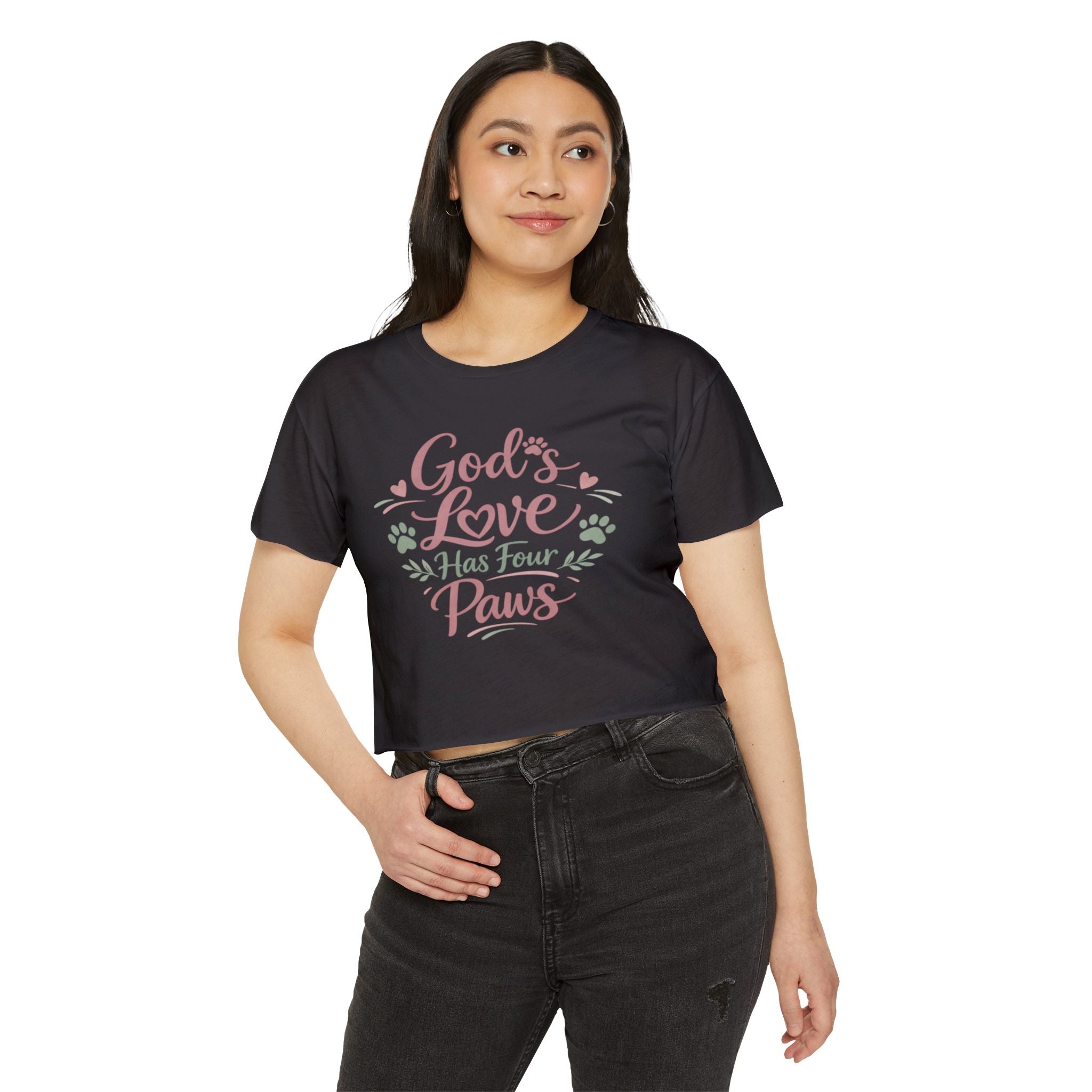 Gods Love Has Four Paws Crop Top  Christian Dog Mom Shirt  Pet Lover Paw Print Tee  Next Level 5080