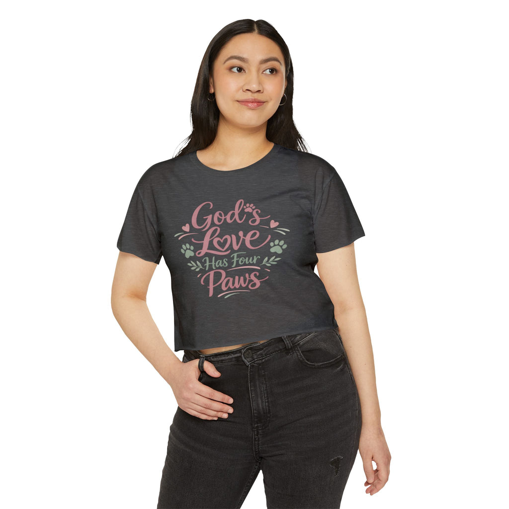 Gods Love Has Four Paws Crop Top  Christian Dog Mom Shirt  Pet Lover Paw Print Tee  Next Level 5080