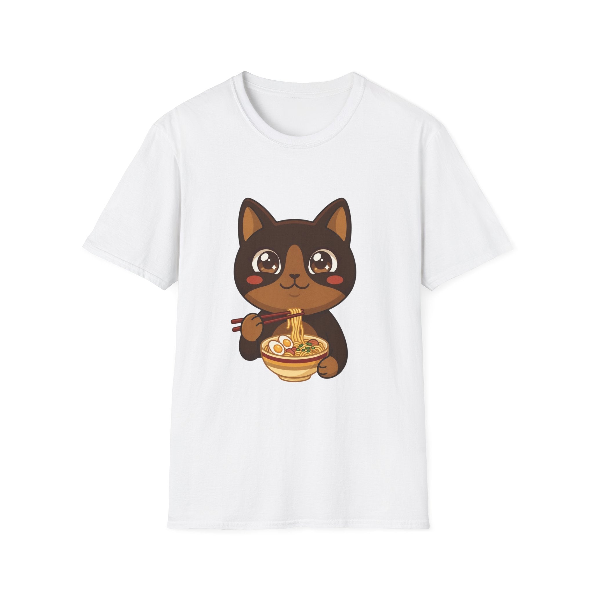 Kawaii Cat Eating Ramen T-Shirt | Cute Anime Noodle Bowl Tee