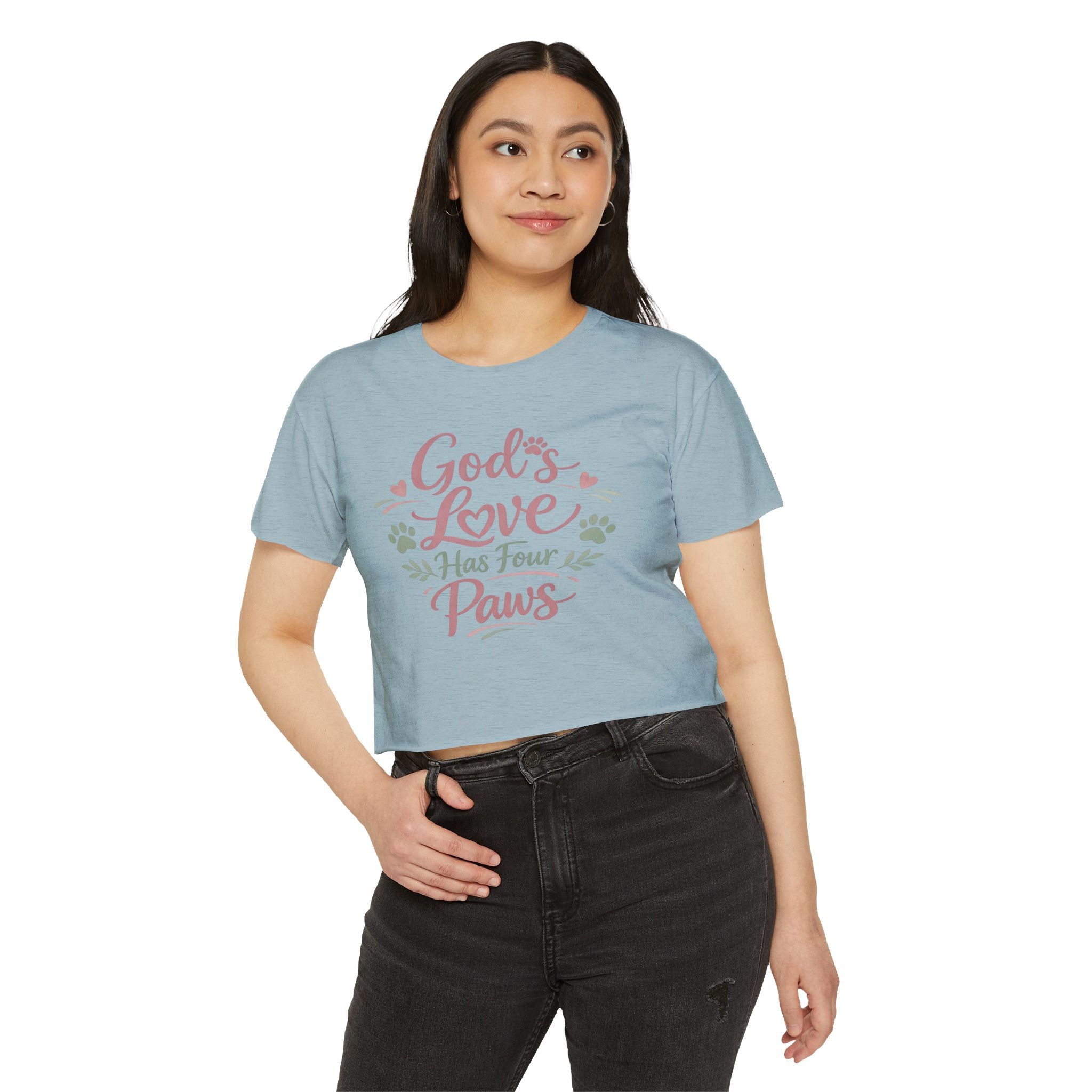 Gods Love Has Four Paws Crop Top  Christian Dog Mom Shirt  Pet Lover Paw Print Tee  Next Level 5080