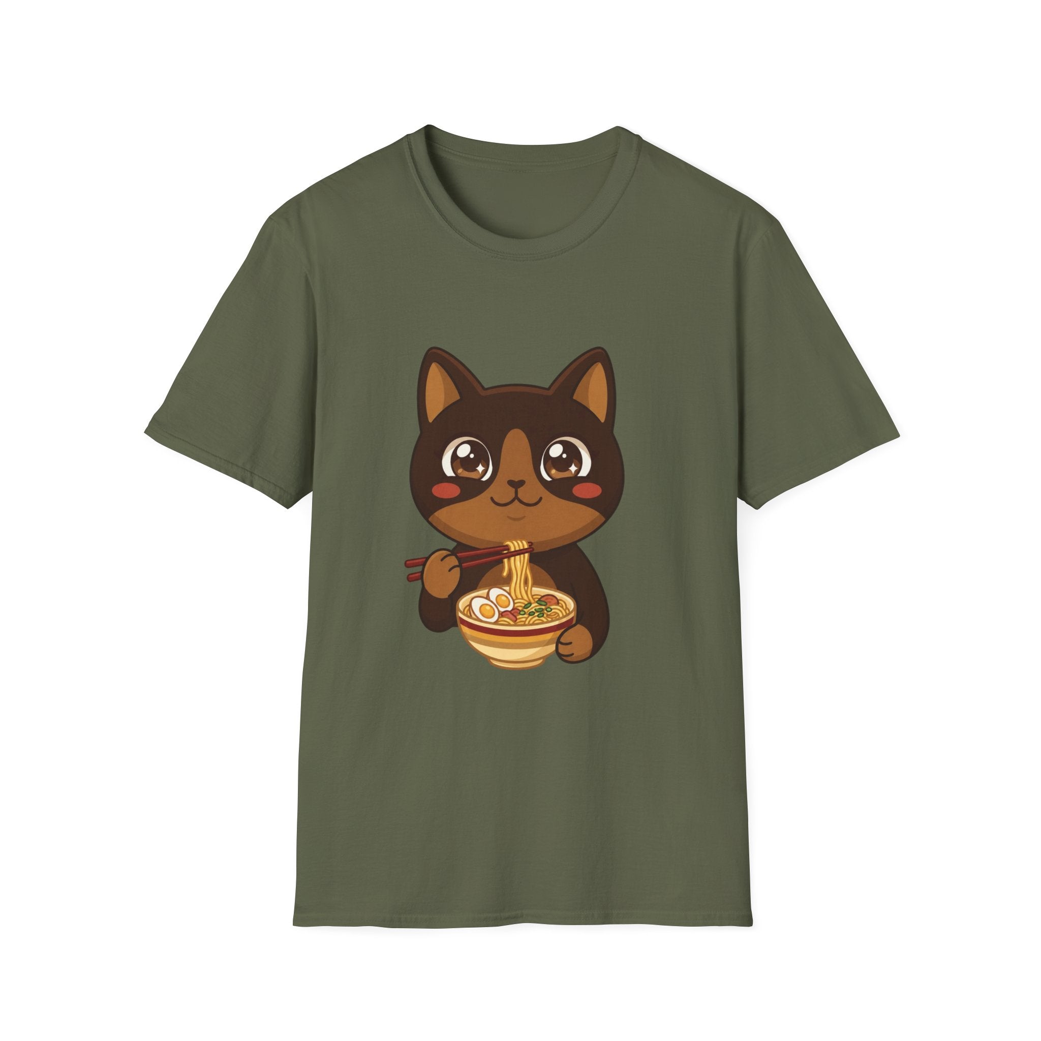 Kawaii Cat Eating Ramen T-Shirt | Cute Anime Noodle Bowl Tee
