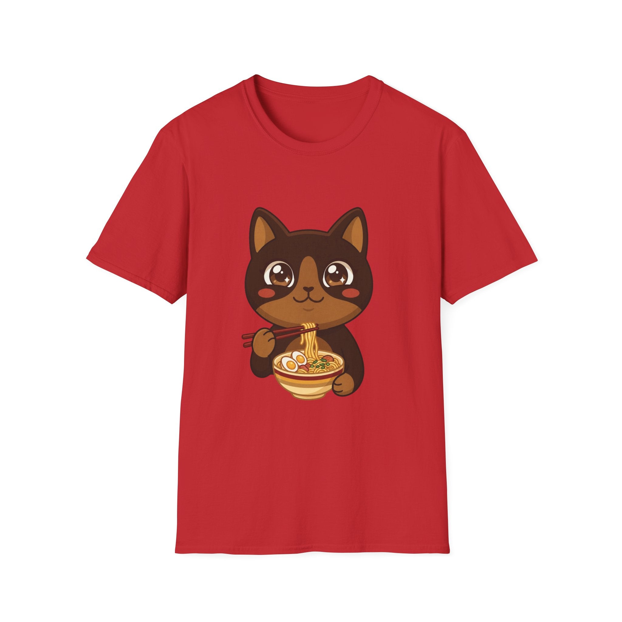 Kawaii Cat Eating Ramen T-Shirt | Cute Anime Noodle Bowl Tee