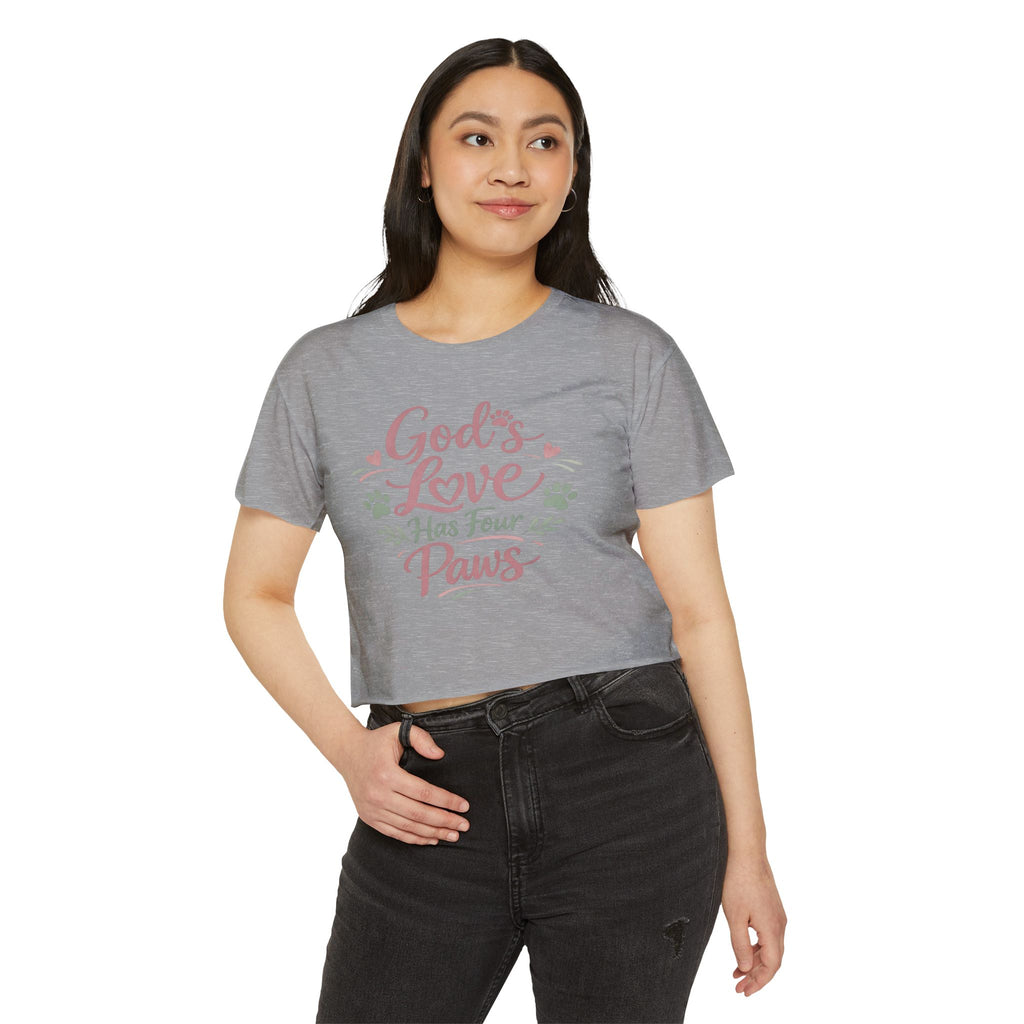 Gods Love Has Four Paws Crop Top  Christian Dog Mom Shirt  Pet Lover Paw Print Tee  Next Level 5080