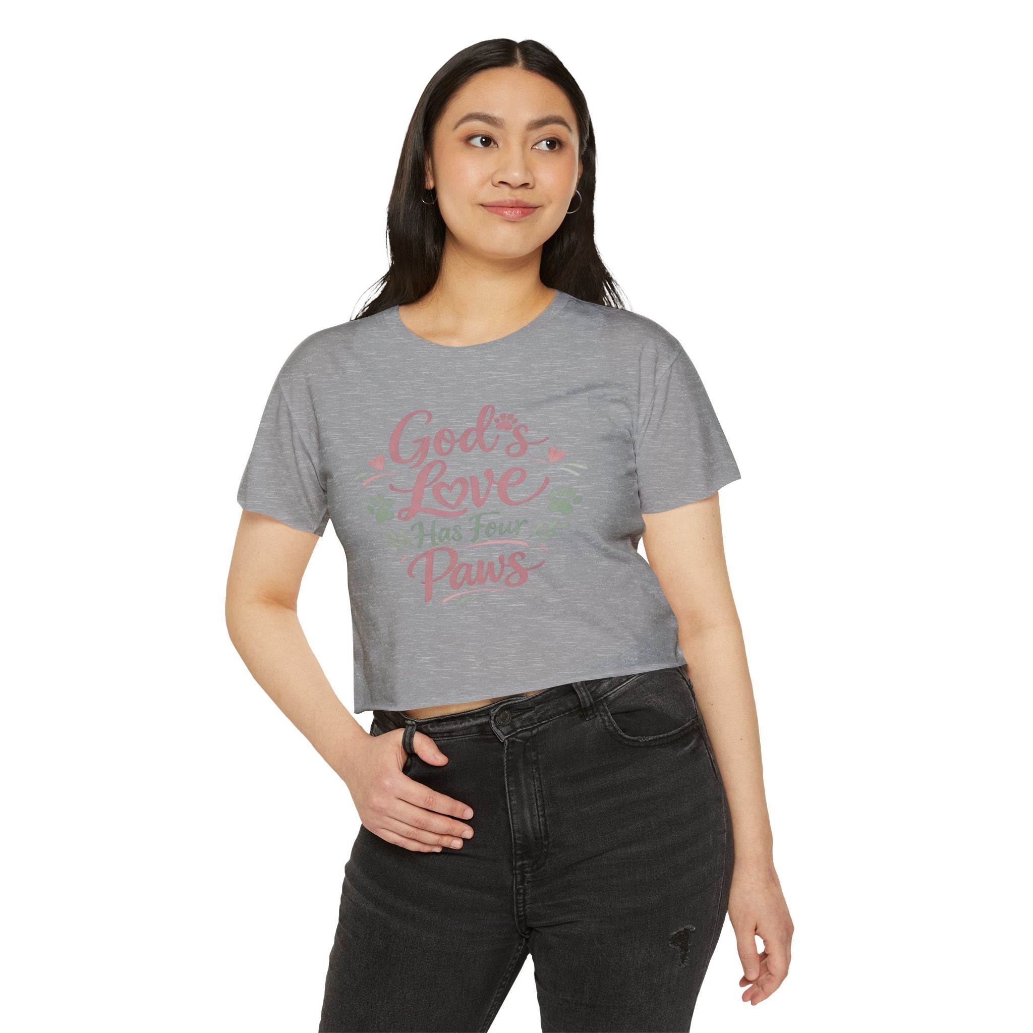 Gods Love Has Four Paws Crop Top  Christian Dog Mom Shirt  Pet Lover Paw Print Tee  Next Level 5080