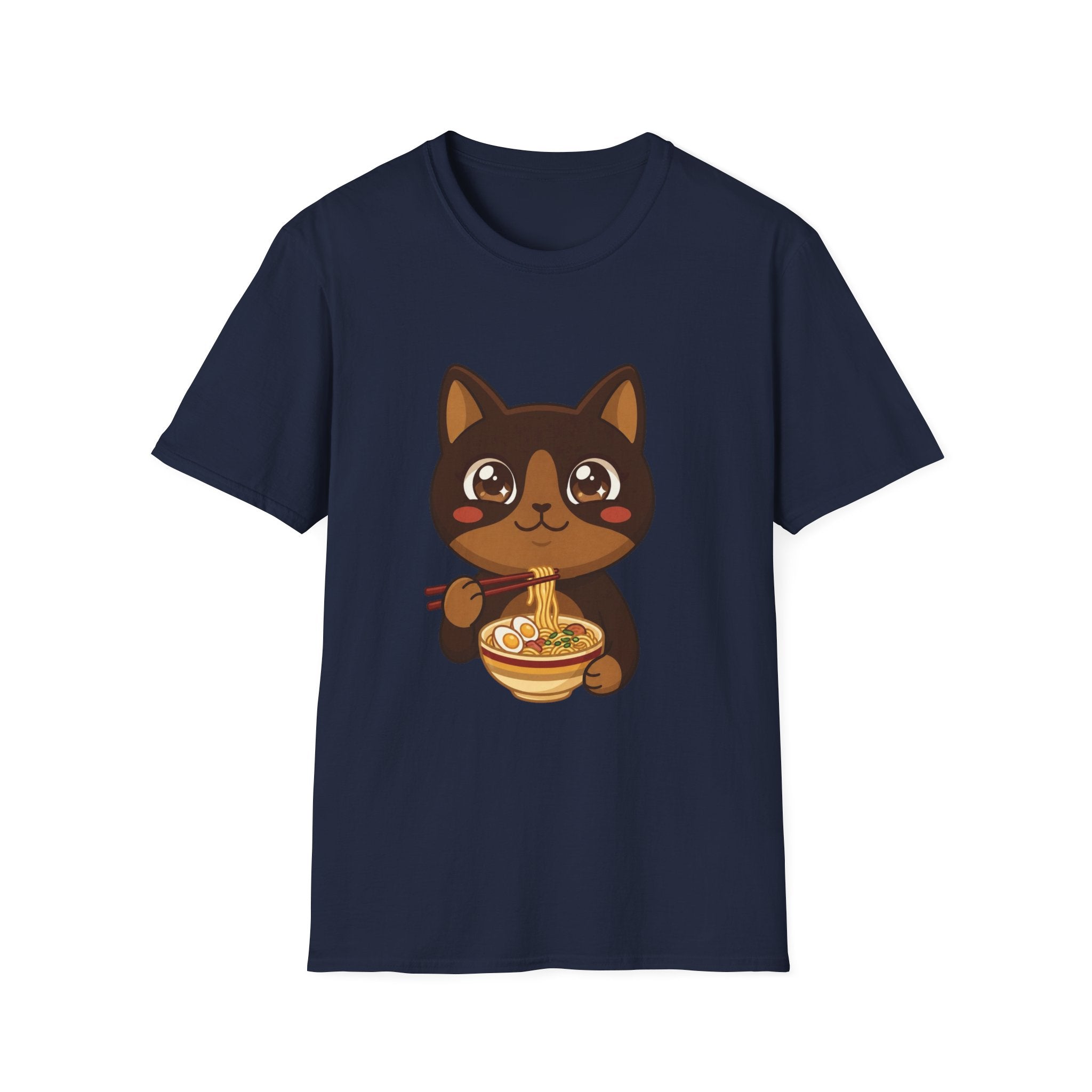 Kawaii Cat Eating Ramen T-Shirt | Cute Anime Noodle Bowl Tee