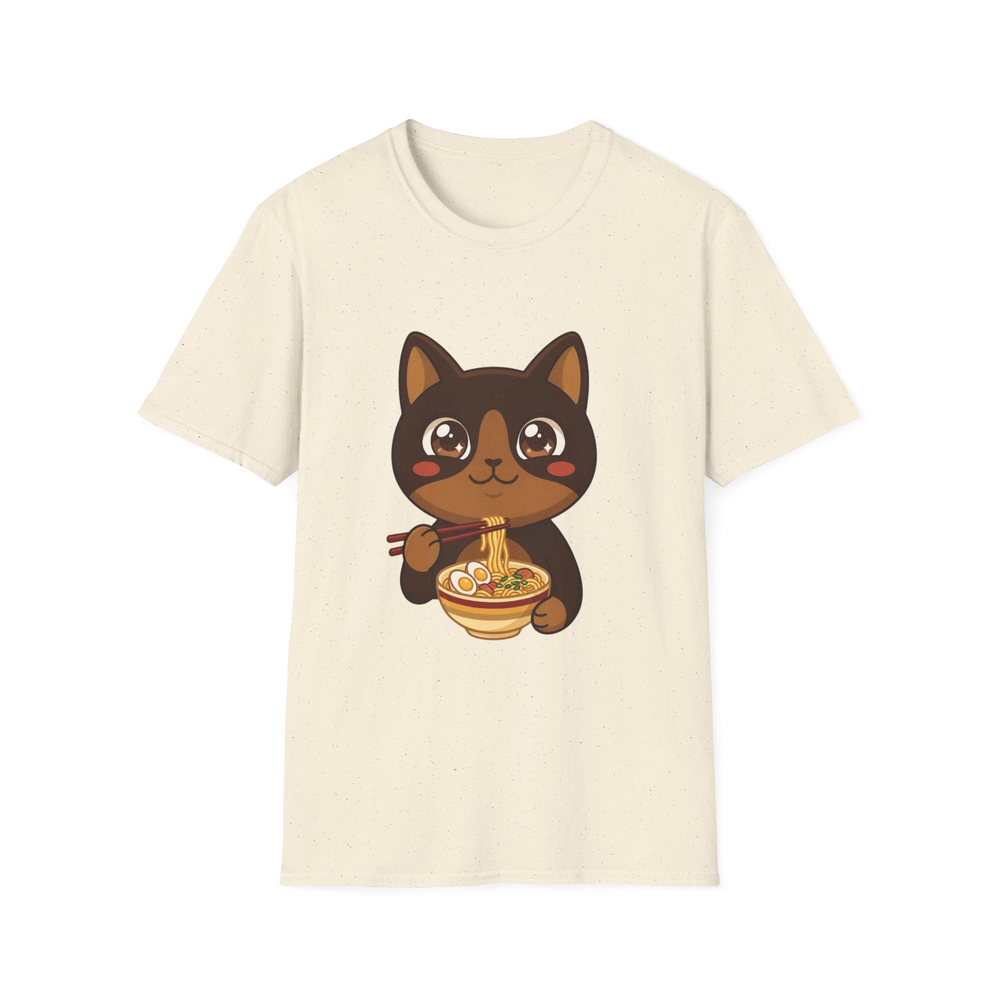 Kawaii Cat Eating Ramen T-Shirt | Cute Anime Noodle Bowl Tee
