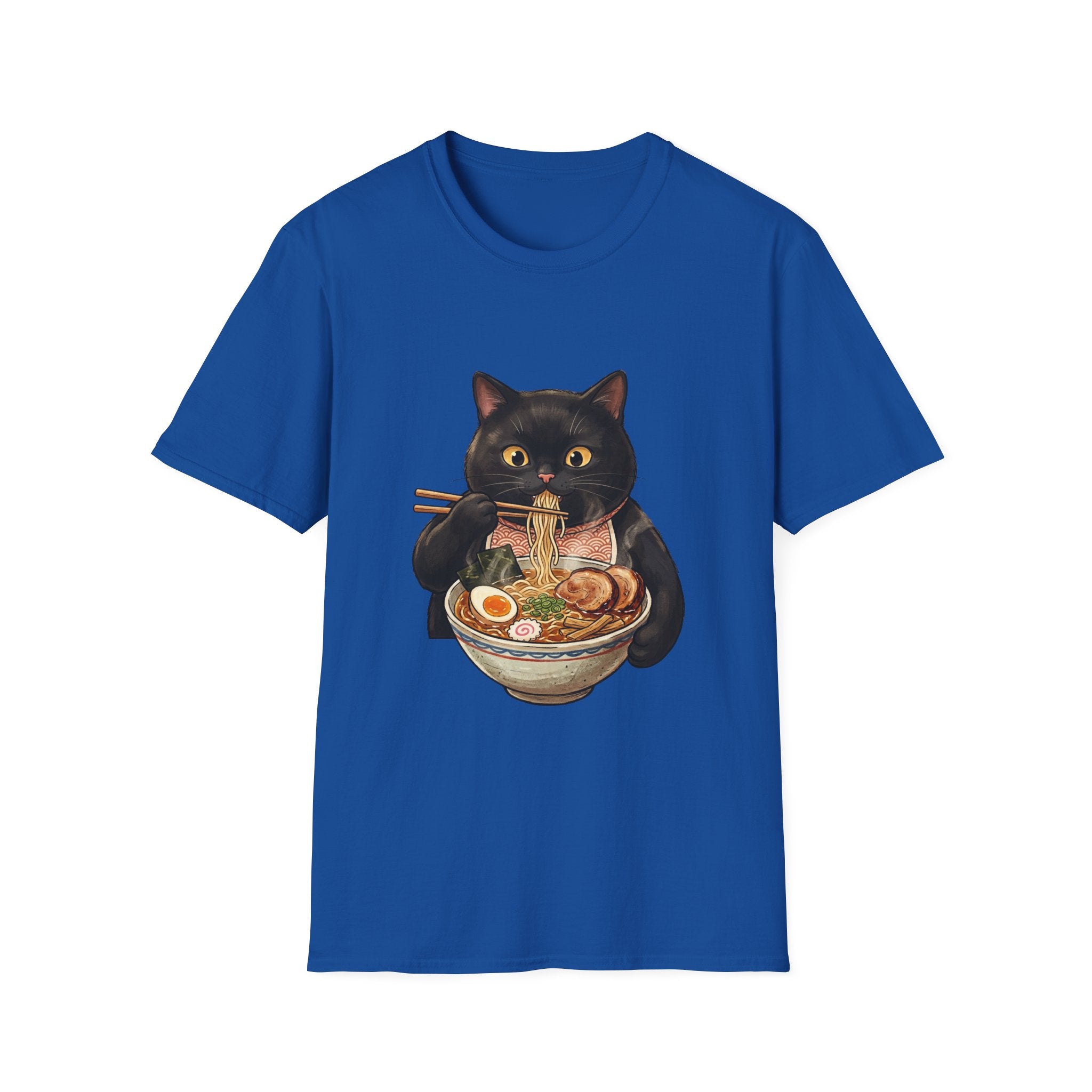 Black Cat Eating Ramen T-Shirt | Cute Kawaii Cat Noodle Bowl Design