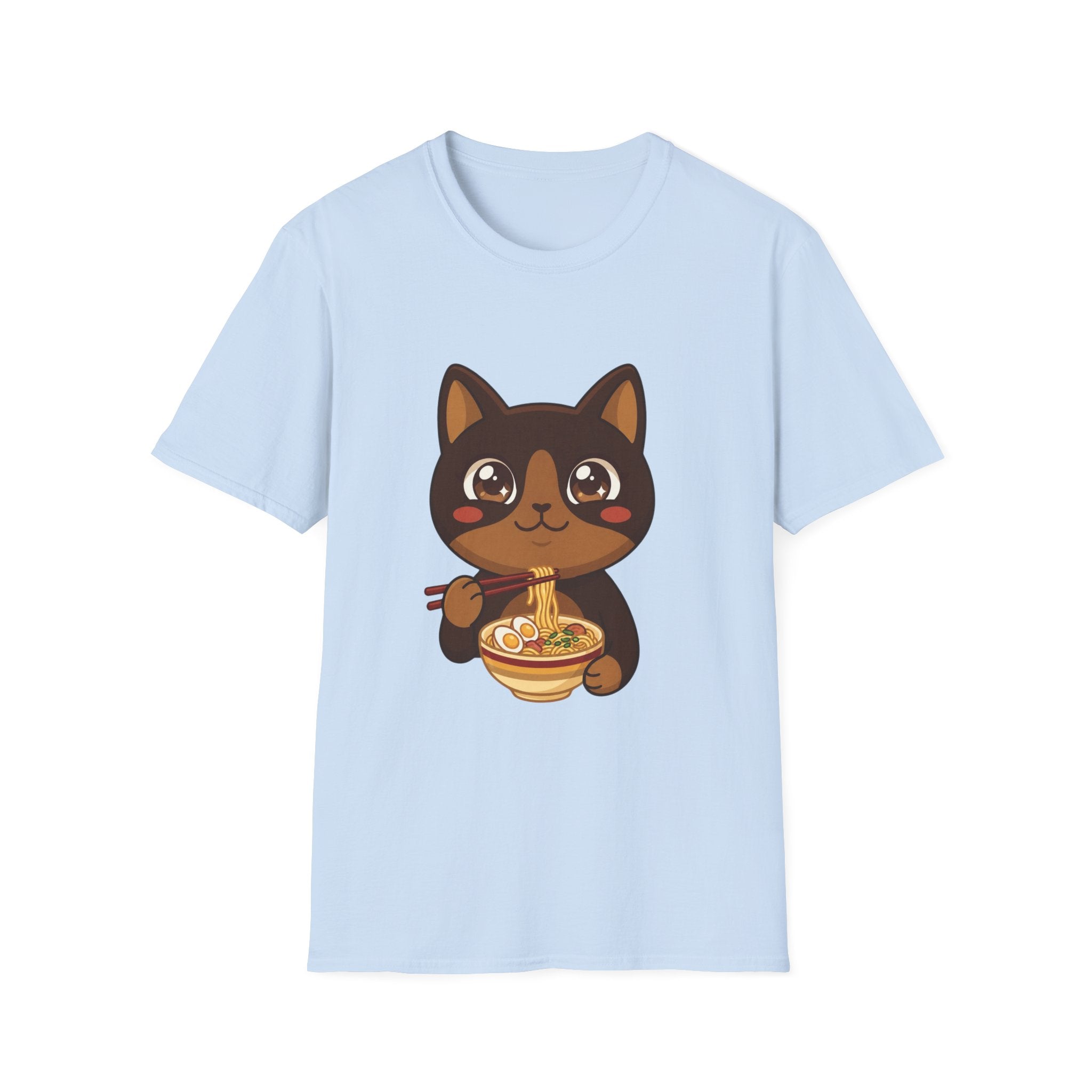 Kawaii Cat Eating Ramen T-Shirt | Cute Anime Noodle Bowl Tee
