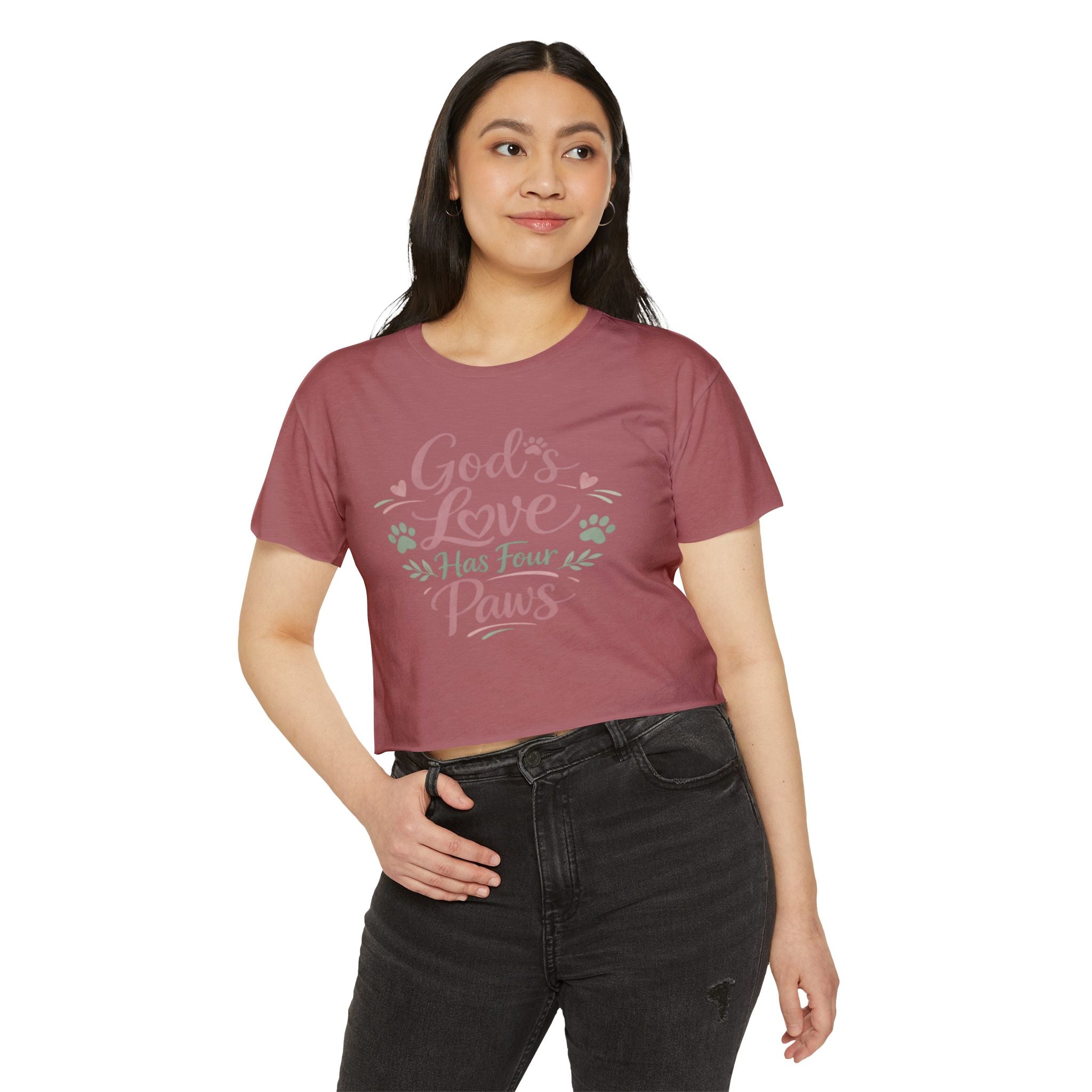 Gods Love Has Four Paws Crop Top  Christian Dog Mom Shirt  Pet Lover Paw Print Tee  Next Level 5080