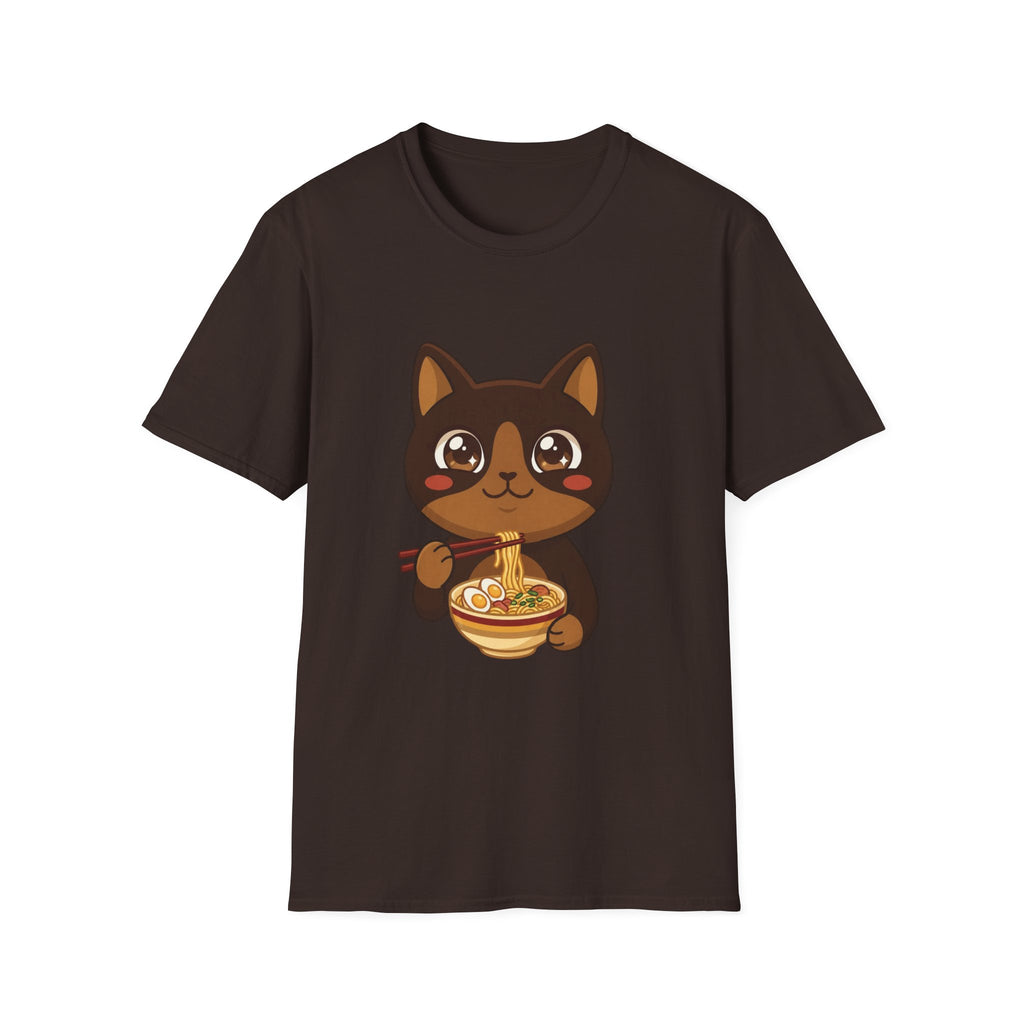 Kawaii Cat Eating Ramen T-Shirt | Cute Anime Noodle Bowl Tee