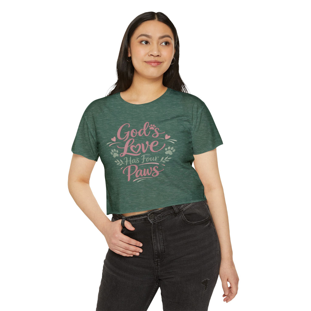 Gods Love Has Four Paws Crop Top  Christian Dog Mom Shirt  Pet Lover Paw Print Tee  Next Level 5080