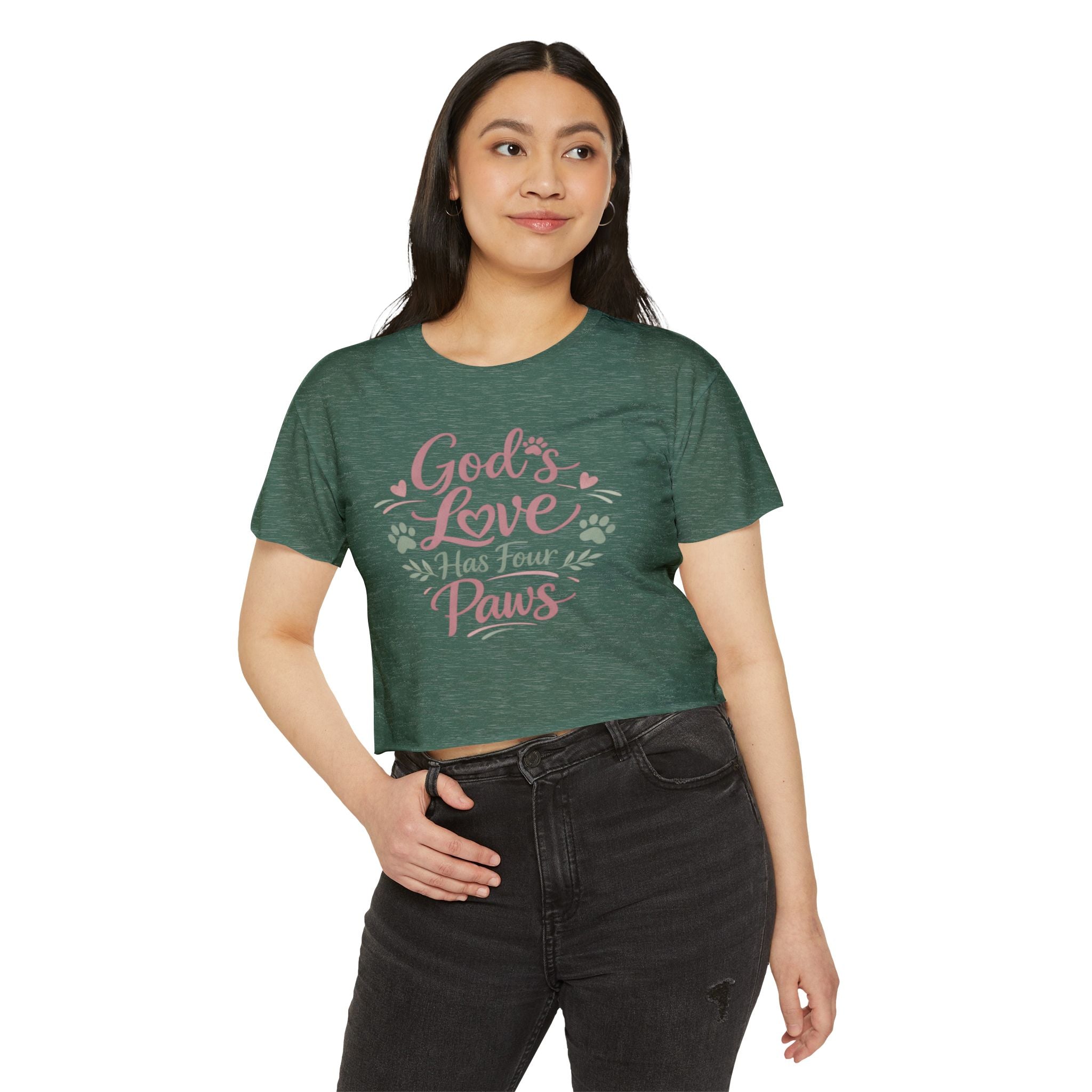 Gods Love Has Four Paws Crop Top  Christian Dog Mom Shirt  Pet Lover Paw Print Tee  Next Level 5080