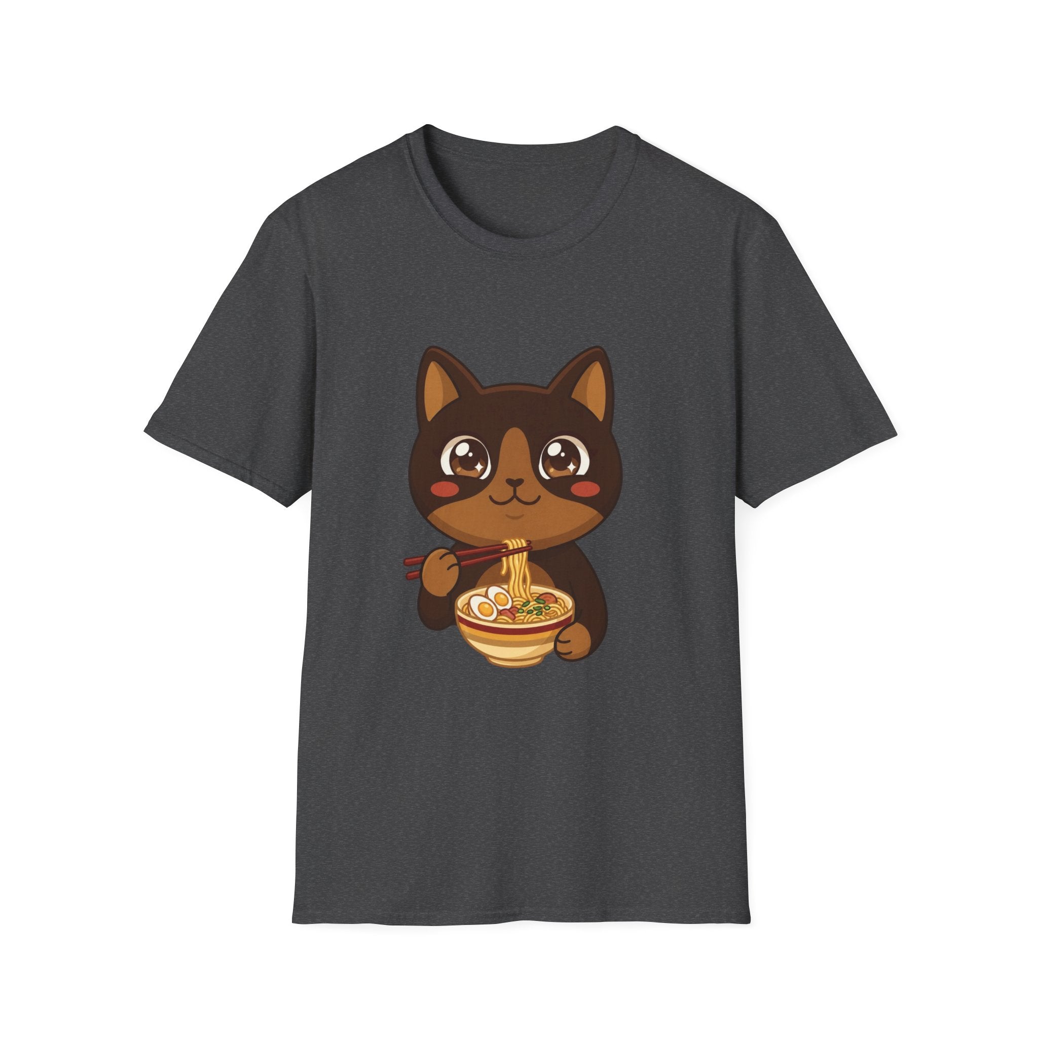 Kawaii Cat Eating Ramen T-Shirt | Cute Anime Noodle Bowl Tee