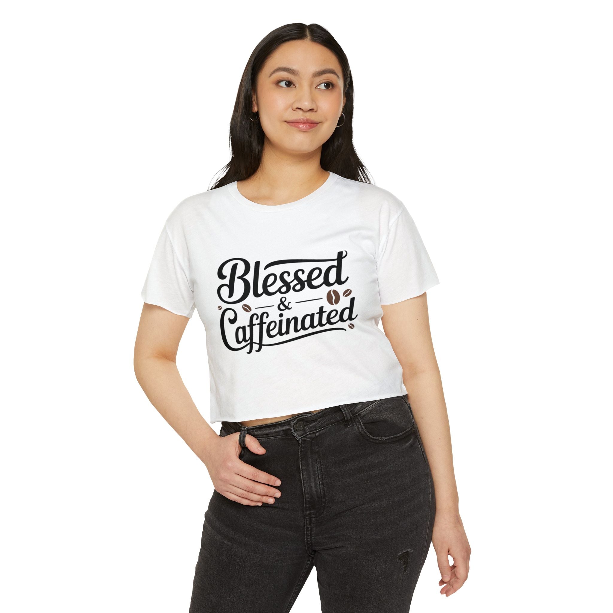 Blessed & Caffeinated Crop Top | Christian Coffee Shirt for Women | Cute Faith Graphic Tee | Next Level 5080