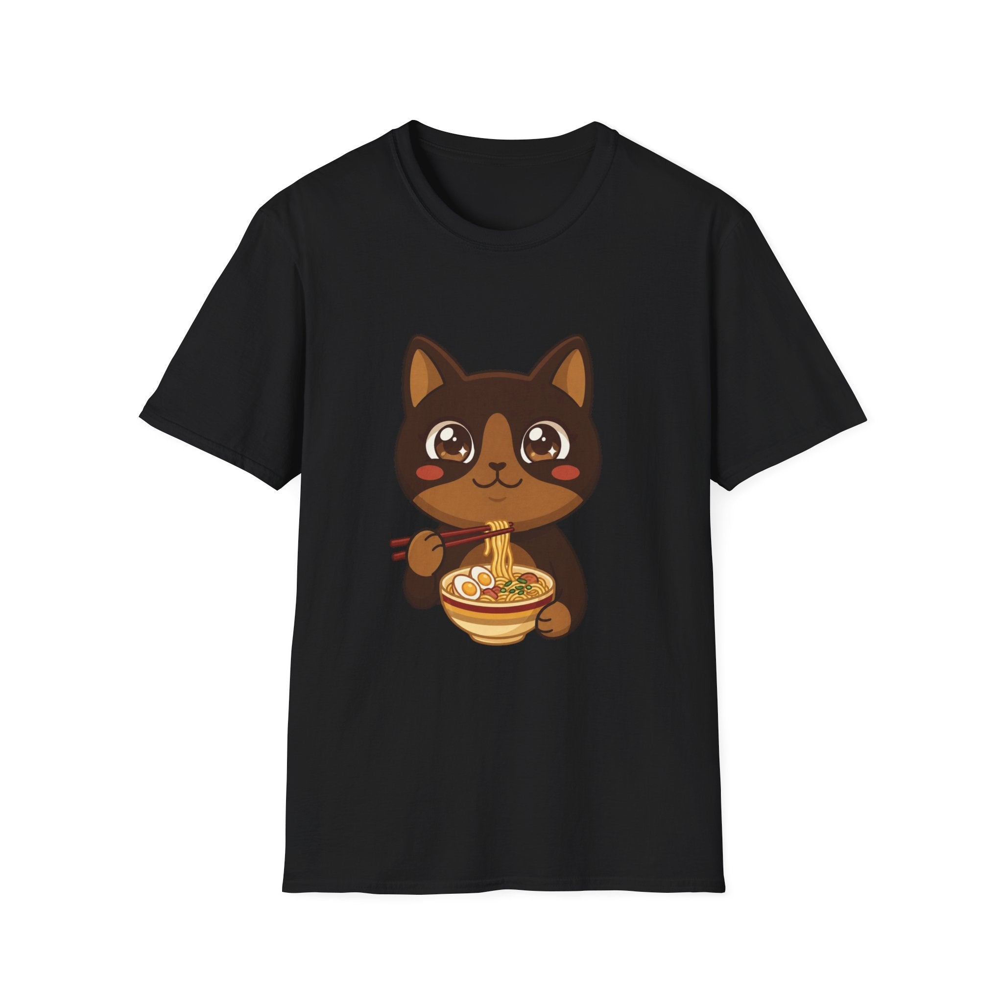 Kawaii Cat Eating Ramen T-Shirt | Cute Anime Noodle Bowl Tee