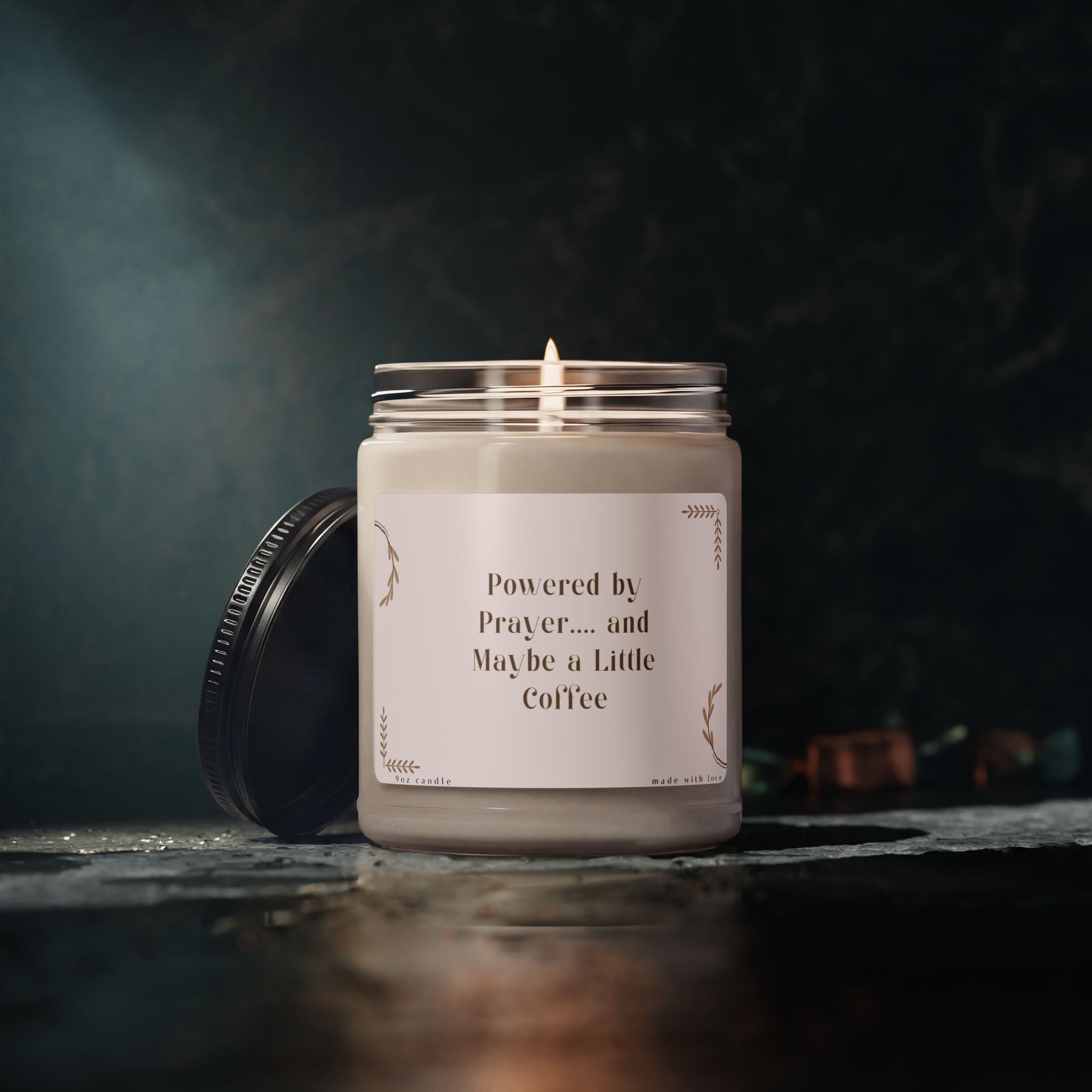 Powered by Prayer and Maybe a Little Coffee Candle | Christian Mom Candle | Scented Soy Candle 9oz | Faith Gift for Women | Self Care Candle