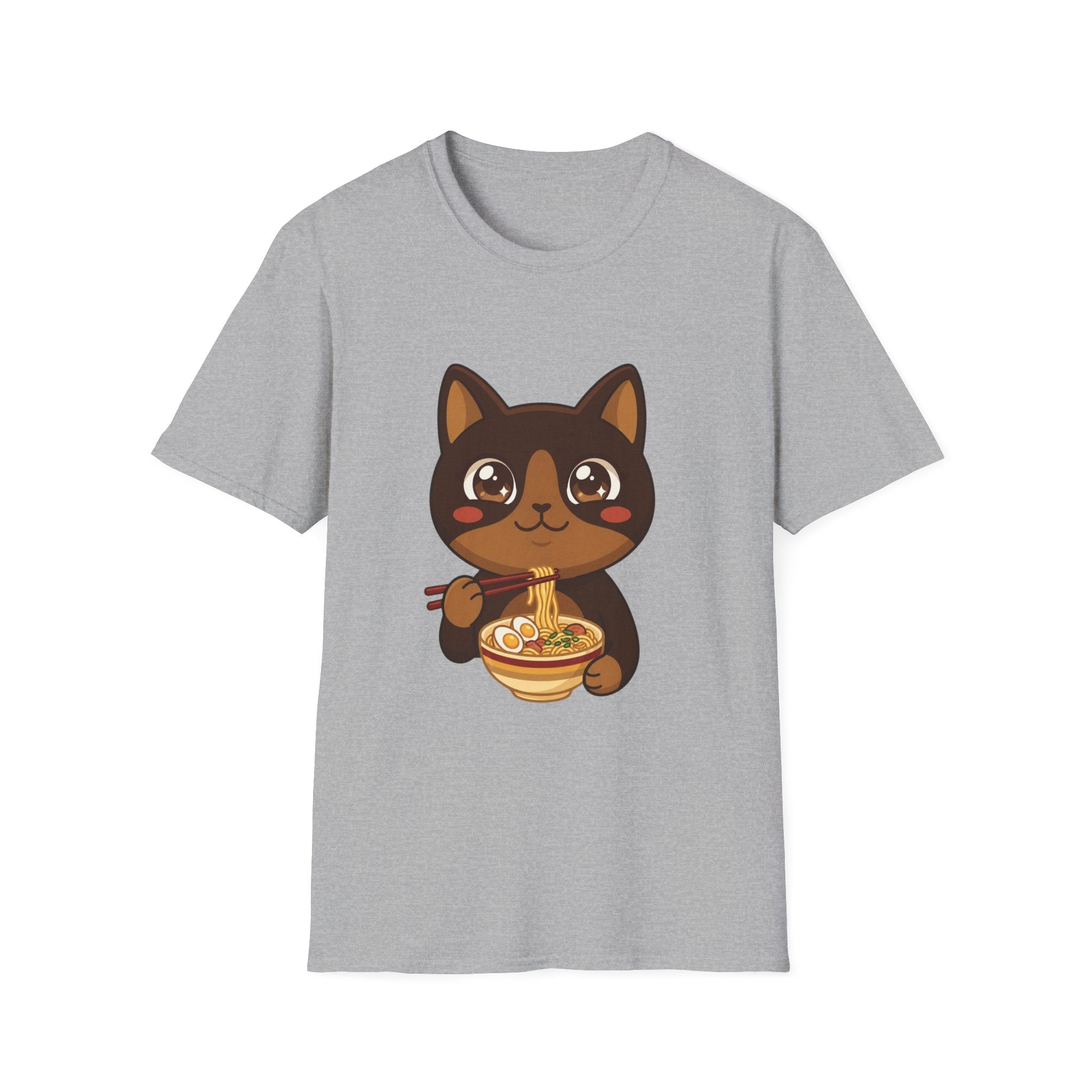 Kawaii Cat Eating Ramen T-Shirt | Cute Anime Noodle Bowl Tee