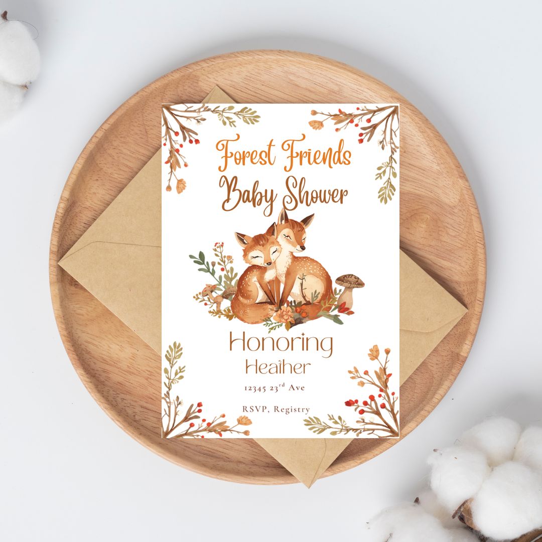 Woodland Baby Shower Invitation — Editable Canva Template