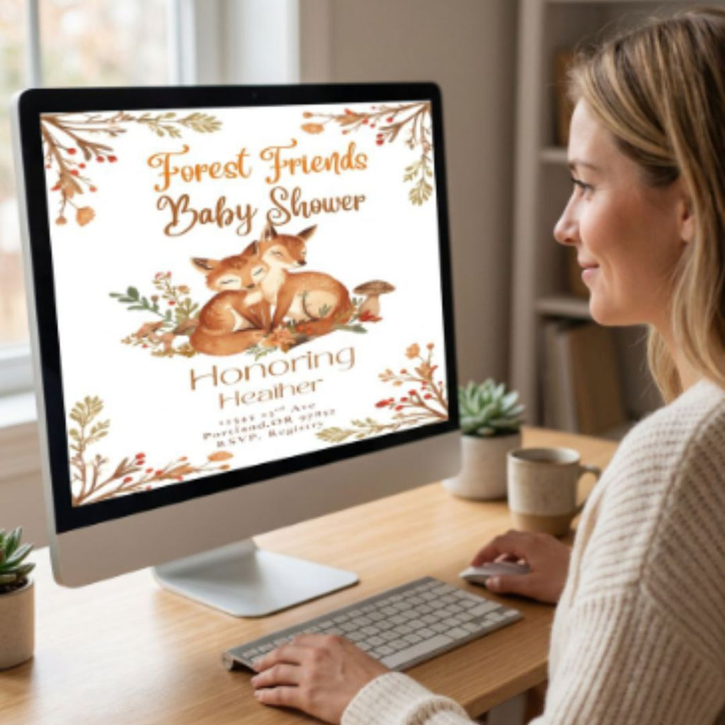 Woodland Baby Shower Invitation — Editable Canva Template