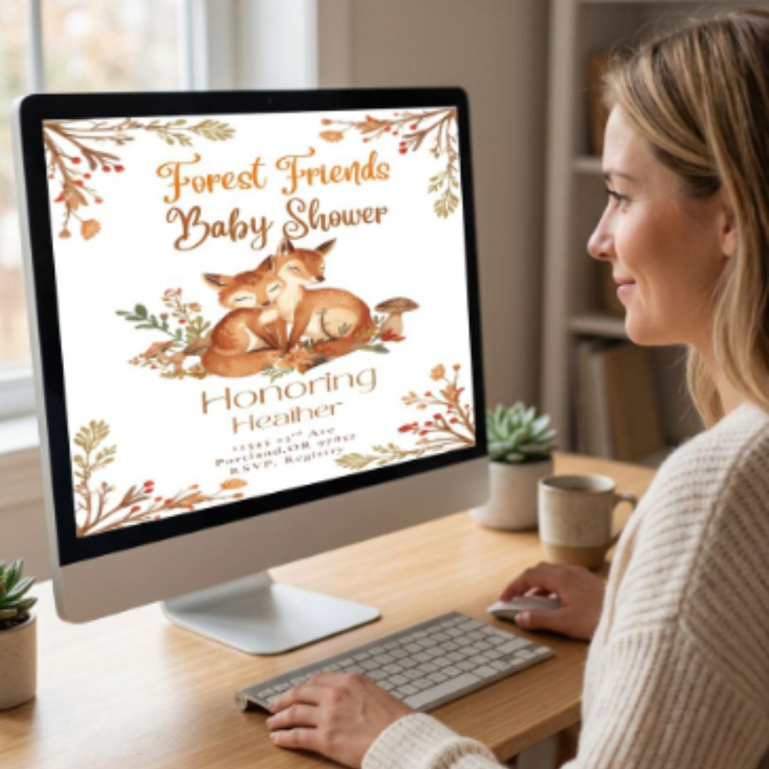 Woodland Baby Shower Invitation — Editable Canva Template