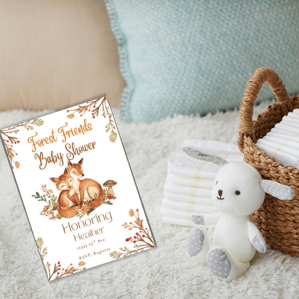 Woodland Baby Shower Invitation — Editable Canva Template