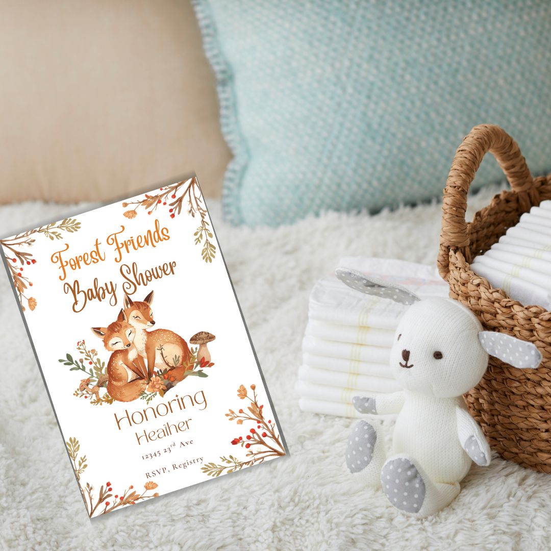 Woodland Baby Shower Invitation — Editable Canva Template