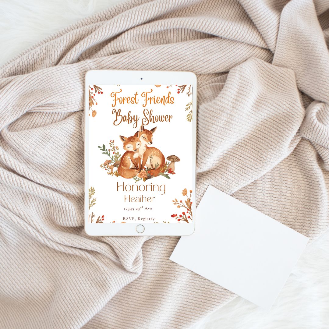 Woodland Baby Shower Invitation — Editable Canva Template