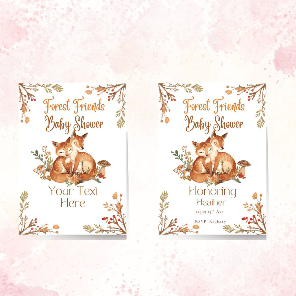 Woodland Baby Shower Invitation — Editable Canva Template