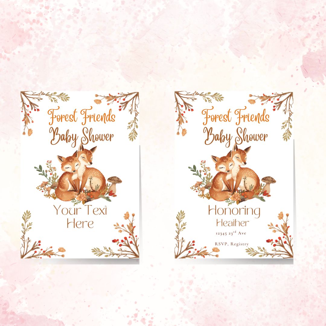 Woodland Baby Shower Invitation — Editable Canva Template
